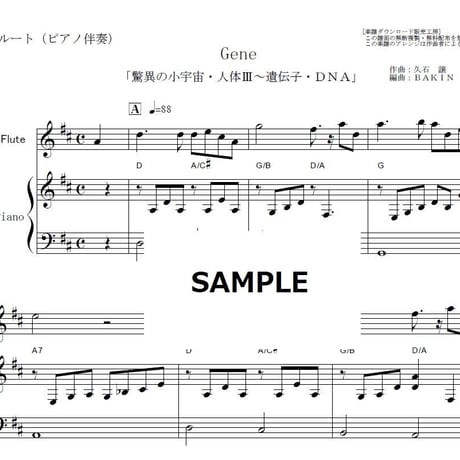 【フルート楽譜】Gene「驚異の小宇宙・人体Ⅲ～遺伝子・ＤＮＡ」（久石譲）（フルートピアノ伴奏）
