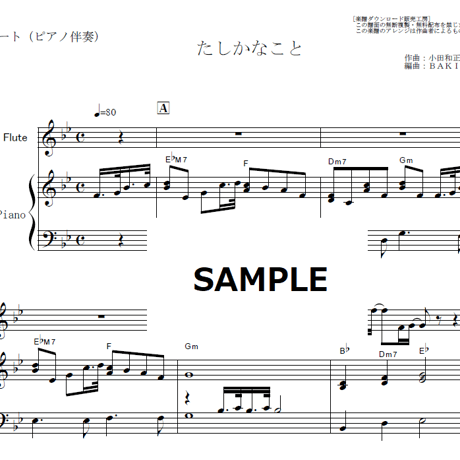 【フルート楽譜】たしかなこと（小田和正）（フルートピアノ伴奏）