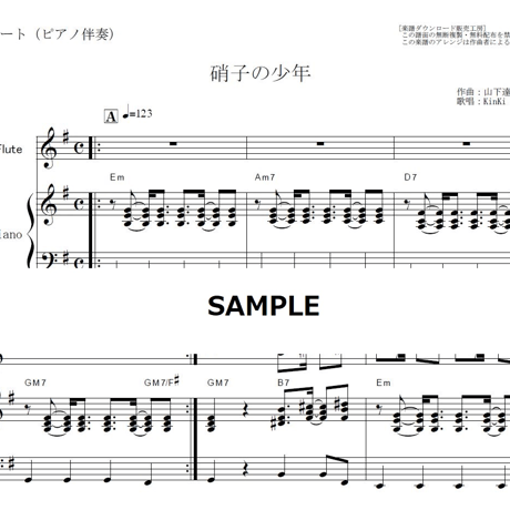 【フルート楽譜】硝子の少年（KinKi Kids）（フルートピアノ伴奏）