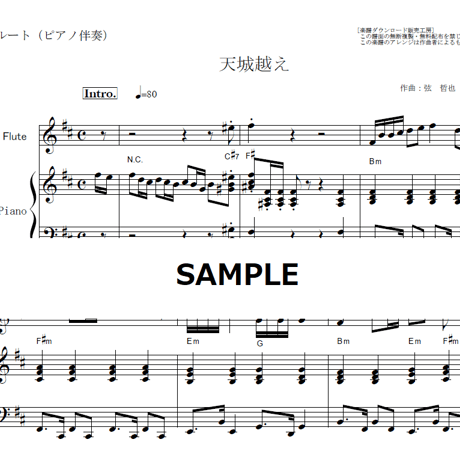 【フルート楽譜】天城越え（石川さゆり）（フルートピアノ伴奏）