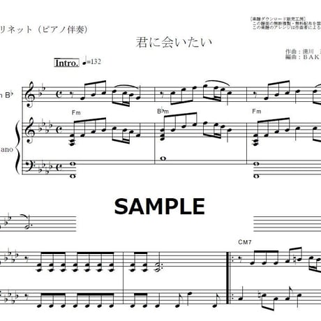 【クラリネット楽譜】君に会いたい（ザ・ジャガーズ）（クラリネット・ピアノ伴奏）