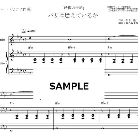 【フルート楽譜】パリは燃えているか「映像の世紀」（加古 隆）（フルートピアノ伴奏）