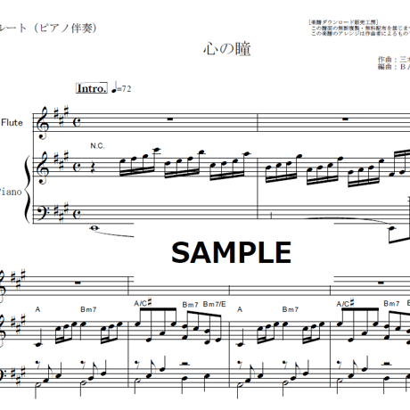 【フルート楽譜】心の瞳（坂本九）（フルートピアノ伴奏）