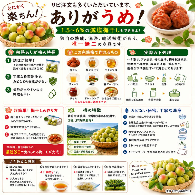 完熟ありが梅 早っ！梅干が最短日3日で完成！ しかも下処理不要！ 殺菌