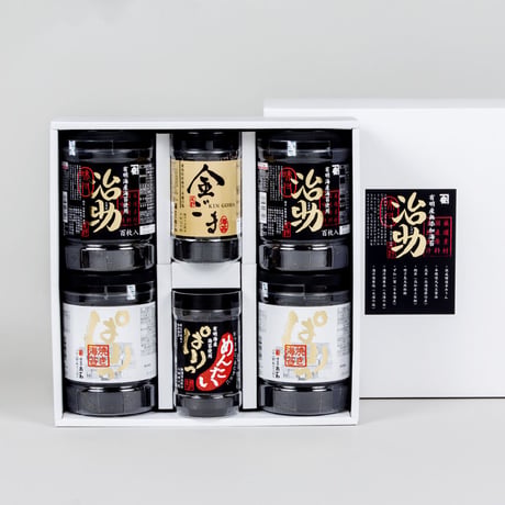 ギフトセットG（無添加味付海苔治助×2、ぱりっ焼き海苔×2、焼き海苔金ごま×1、味付海苔ぱりっめんたい×1）