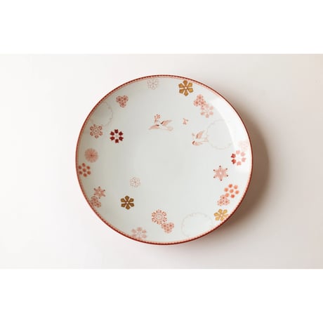 架谷庸子　九谷焼赤絵細描　平皿　赤絵雪華紋