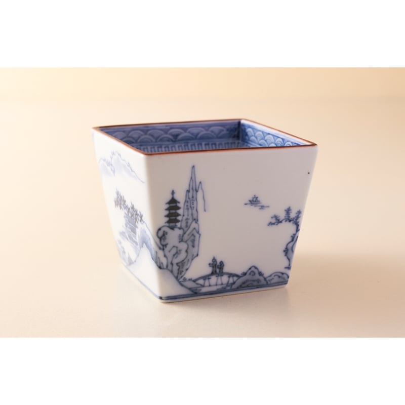 川上真子 九谷焼 角小鉢 山水図 | HemingArts