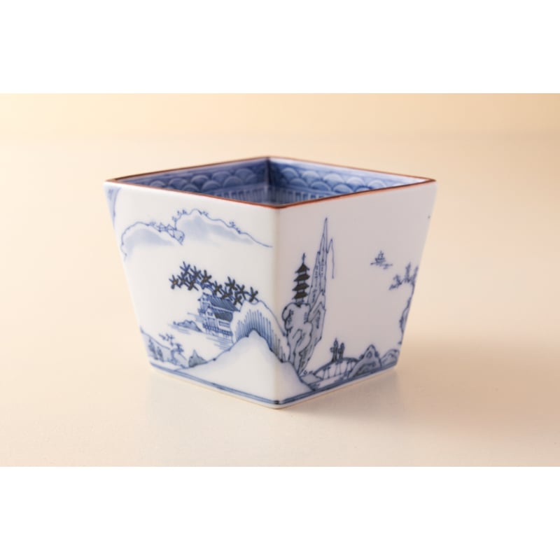 川上真子 九谷焼 角小鉢 山水図 | HemingArts