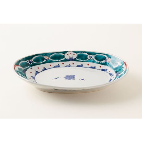 永井麻美子　色絵楕円カレー皿