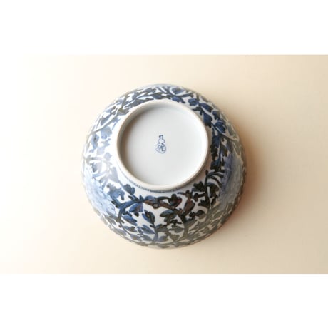 稲葉カヨ 　丸深鉢　染付福ぼたん