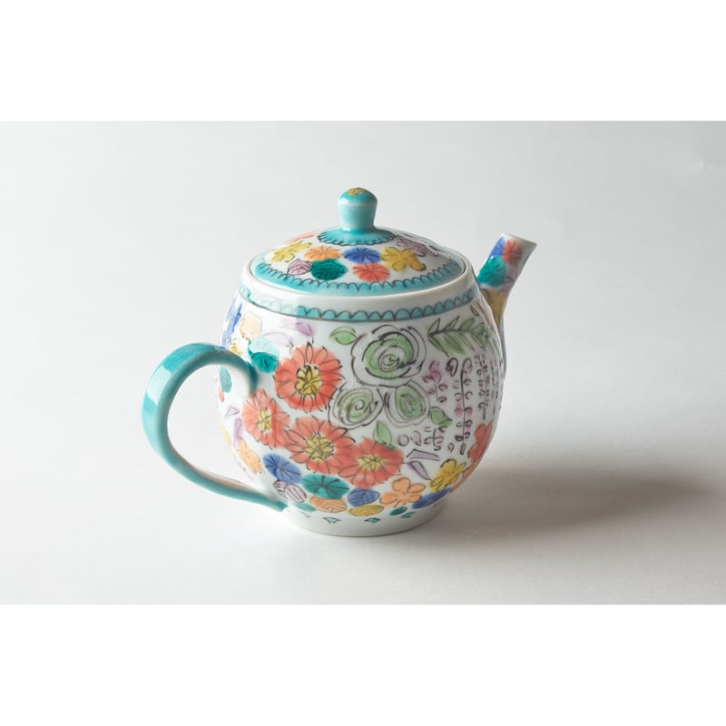 九谷焼 急須2点セット 小 金糸梅に鳥 裏絵-百華園 九谷焼いわたや ポット急須 めじろに梅(網付)K9-605