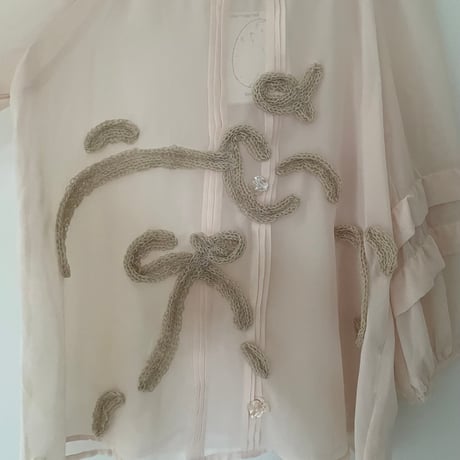 printed knit/see-through blouse