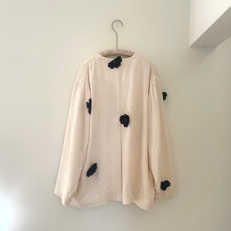 Black flower collarless jacket