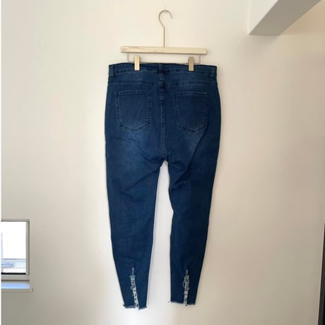 printed knit/denim pants