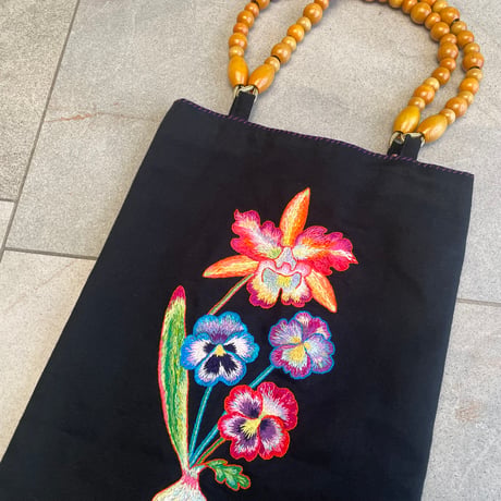 embroidery tote bag/BLACK