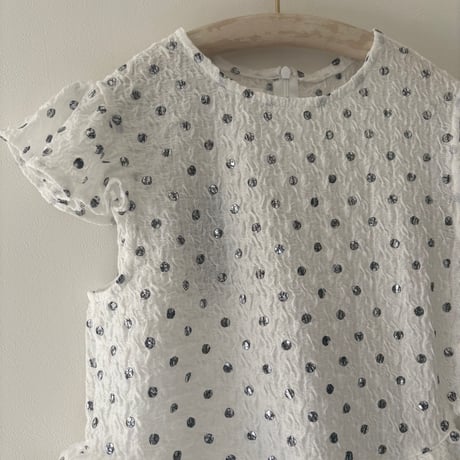 ラスト1☆Polka dot print frilled tops/white