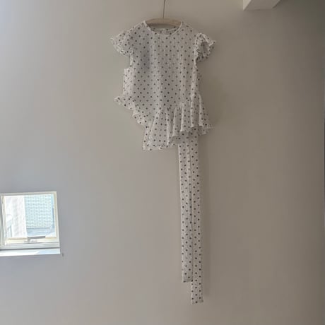 ラスト1☆Polka dot print frilled tops/white