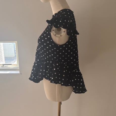 ラスト1☆Polka dot print frilled tops/black