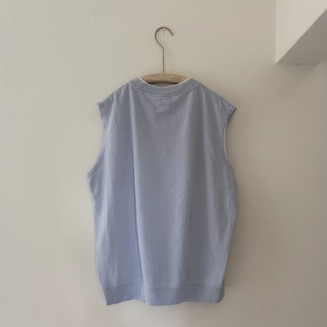 printed knit/スウェットベスト　水色