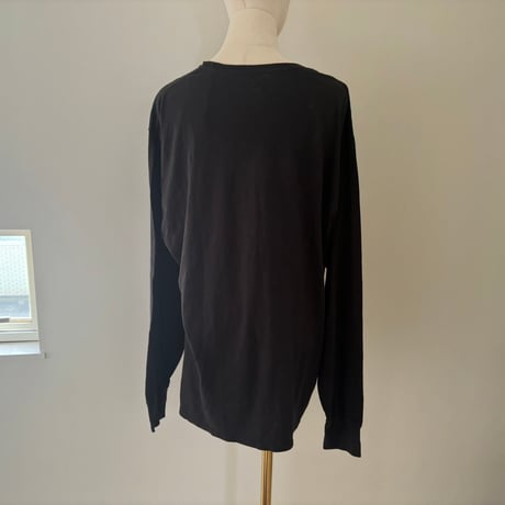 printed knit ロングT ブラック