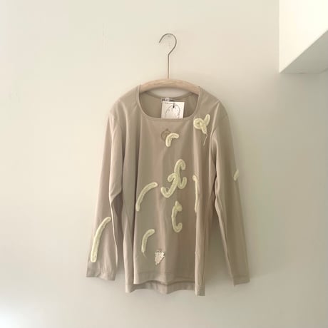 printed knit 長袖カットソー/イエローベージュ