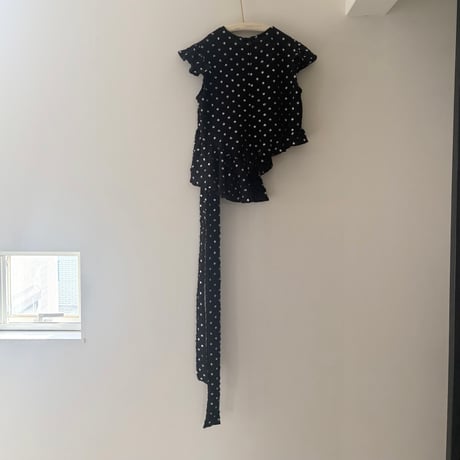 ラスト1☆Polka dot print frilled tops/black