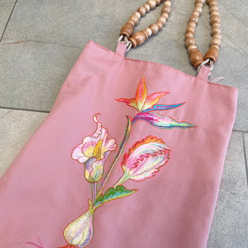 Hand embroidered shop tote bag