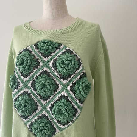 ラスト1☆flower knit greeen
