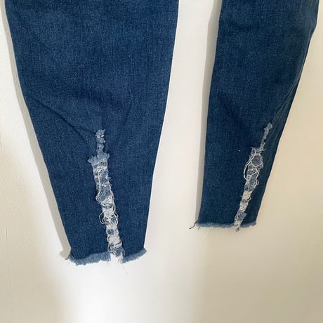 printed knit/denim pants