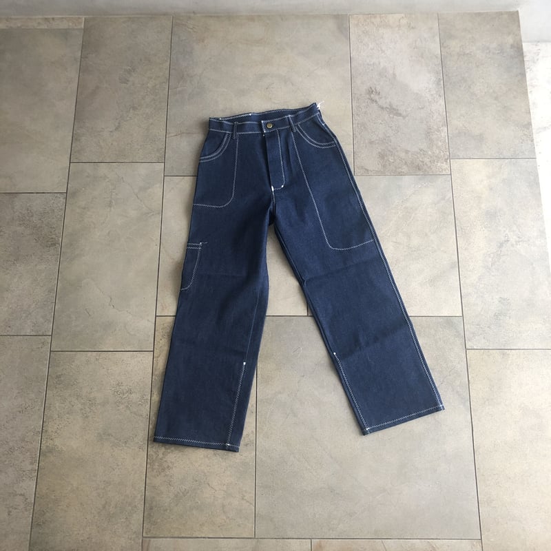 ジグザグステッチのデニムパンツ ブルー×ホワイト（サイズ2