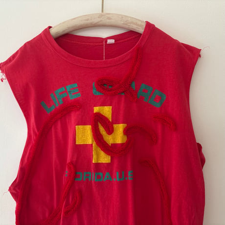 printed knit no sleeve T shirt