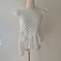 ラスト1☆Polka dot print frilled tops/white