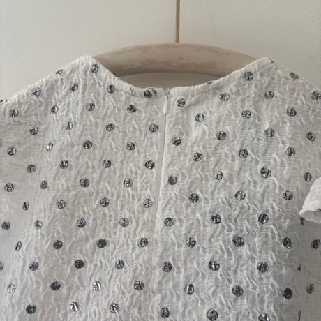ラスト1☆Polka dot print frilled tops/white