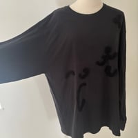 printed knit ロングT ブラック