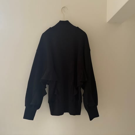 WILD THINGS Half zip ruffled sweat shirt ブラック