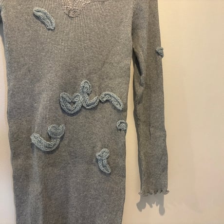 printed knit/トップス  グレー