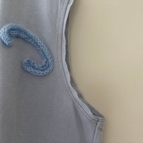 printed knit/スウェットベスト　水色