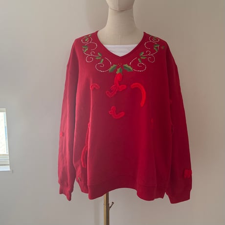 printed knit/刺繍トップス