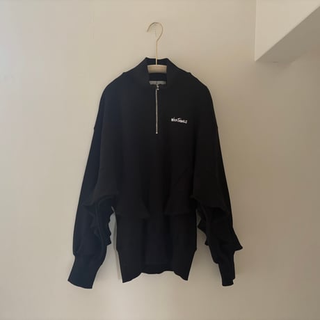 WILD THINGS Half zip ruffled sweat shirt ブラック