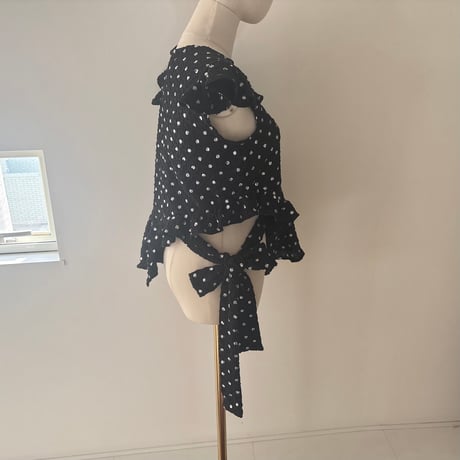ラスト1☆Polka dot print frilled tops/black