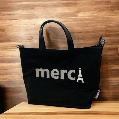 【ブラック】merciロゴ刺繍2 way手提げ