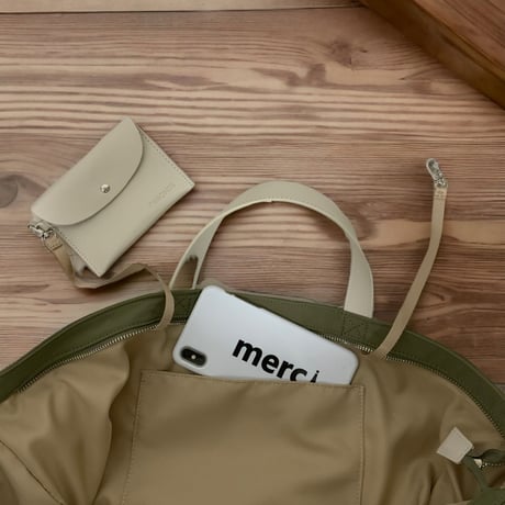 【カーキ】merciロゴ刺繍2 wayトートL