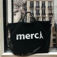 【ブラック】merciロゴ刺繍2 wayトートL