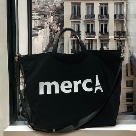 【ブラック】merciロゴ刺繍2 wayトートL