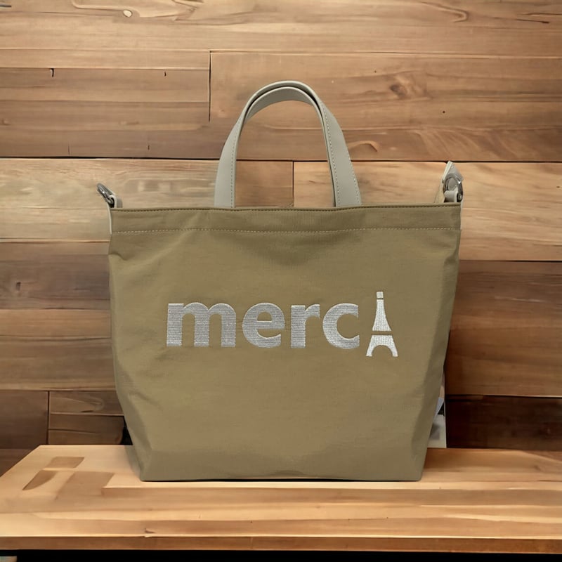 Merci ベージュ トートバッグ ベージュ】merciロゴ刺繍2 way手提げ | pribonds STORE