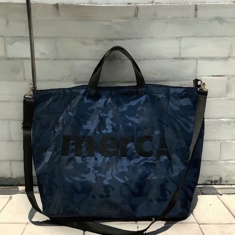 【迷彩柄ネイビー】merciロゴ刺繍2 wayトートL