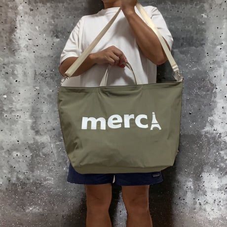 【カーキ】merciロゴ刺繍2 wayトートL
