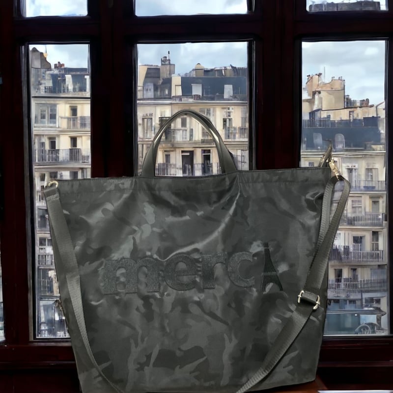 迷彩柄ブラック】merciロゴ刺繍2 wayトートL | pribonds STORE