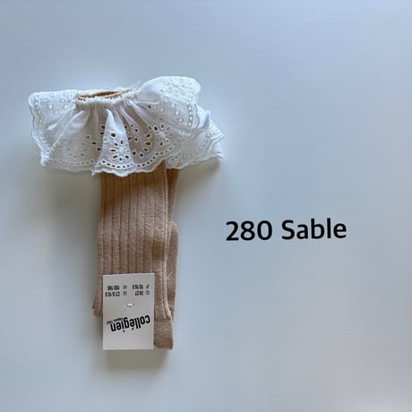 【Collégien 】2985 Sixtine - Ribbed Knee-high Socks with Broderie Anglaise