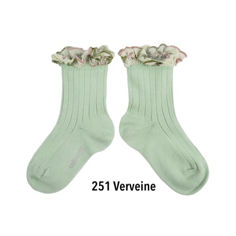 【 Collegien 】3467 Anémone - Embroidered Ruffle Ribbed Ankle Socks